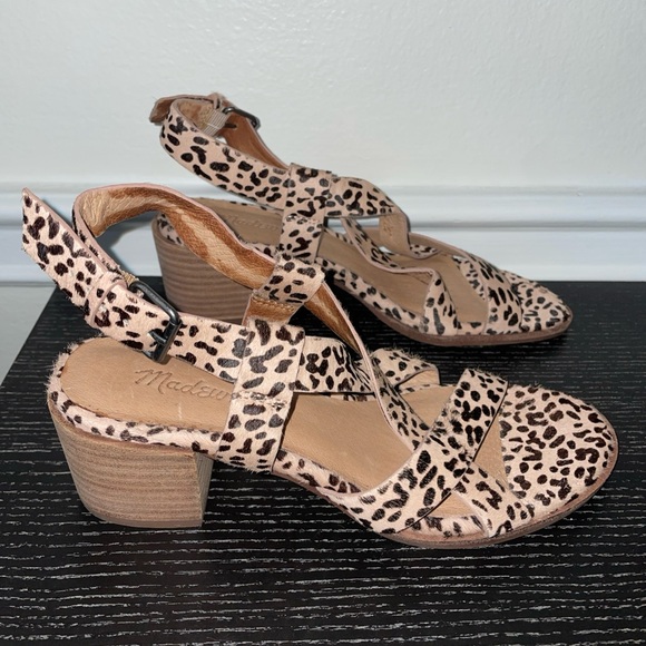 Madewell Calf Hair Leopard Sandals Size 6 – Block Heel Strappy - Picture 2 of 10